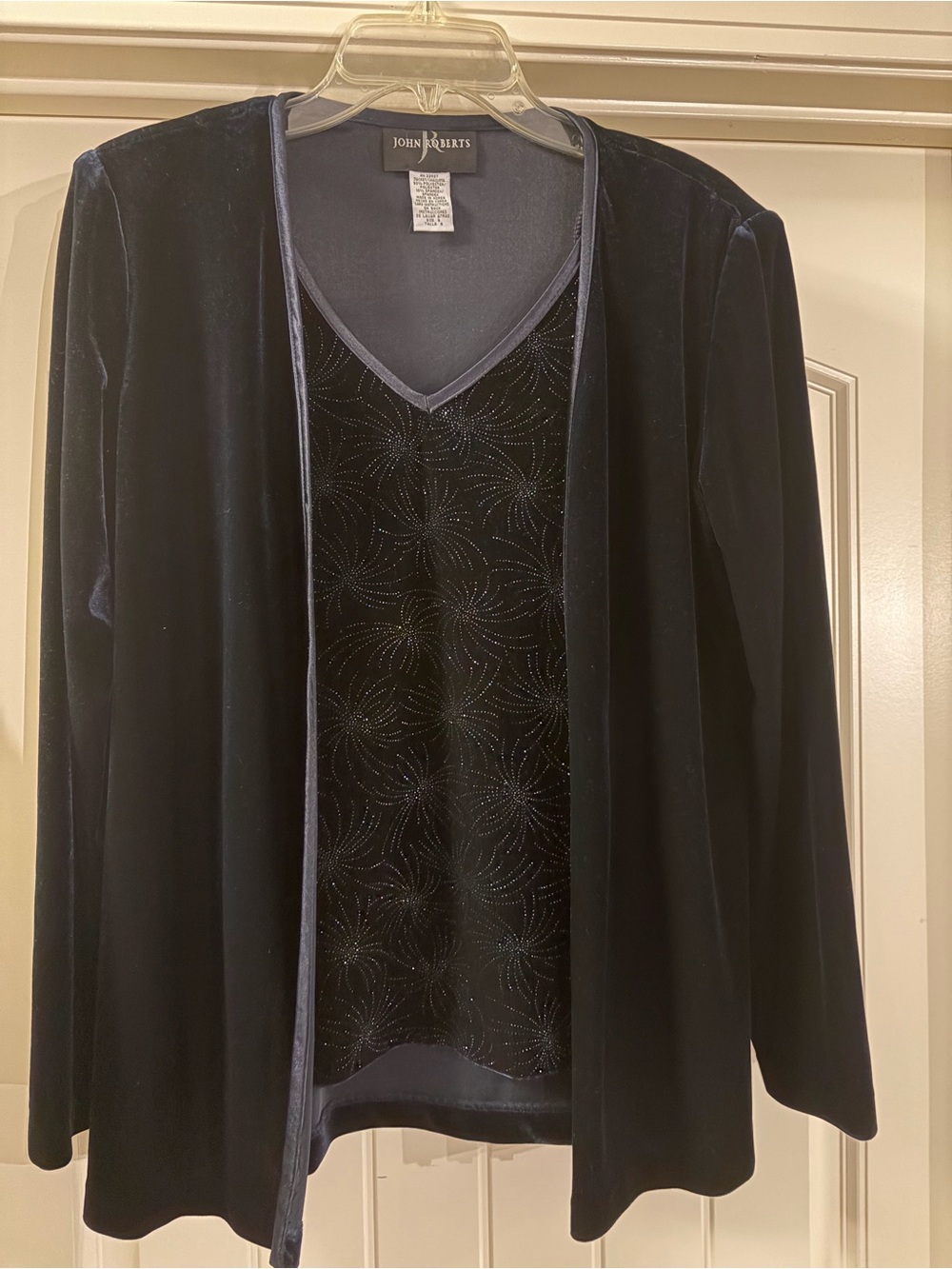 John Roberts Navy Velvet V-Neck Sweater Set